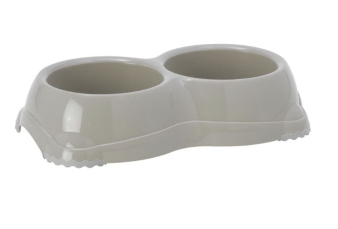 Moderna Double Smarty Bowl Non Slip Holds 2x1.5 Cups Gray