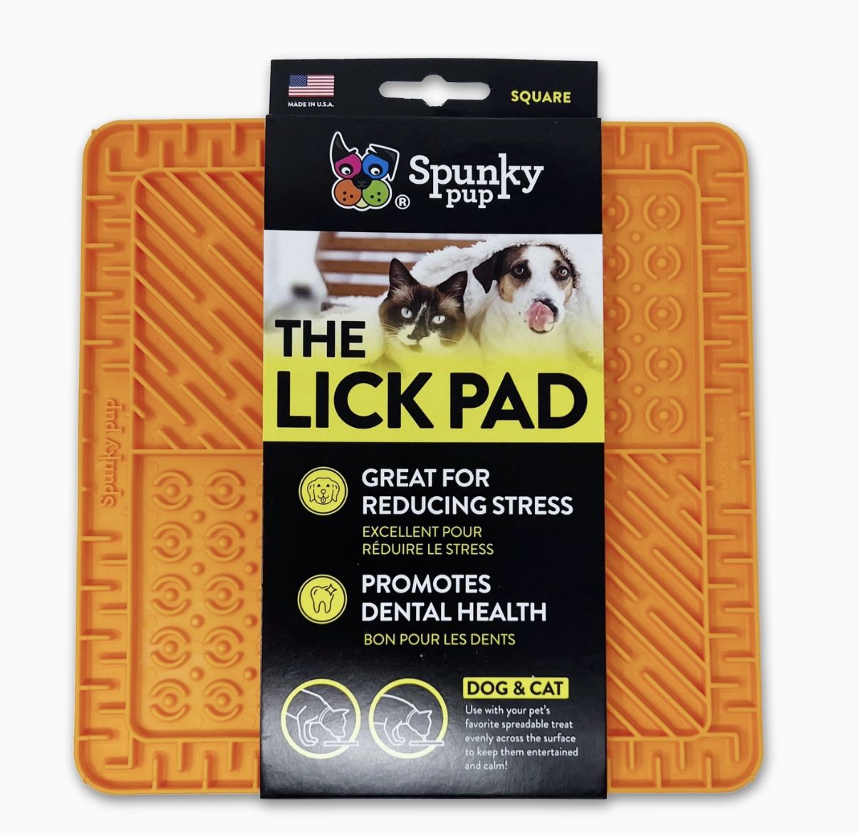 Spunky Pup Lick Mat  Square - Orange or Green