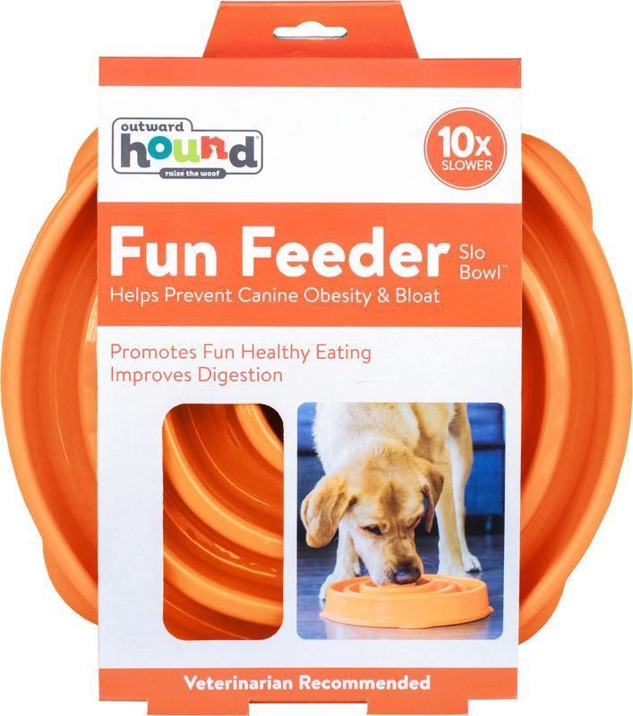 Outward Hound Non-Slip Large/Regular Fun Feeder Slo Bowl Orange Slow Feeder Dog Bowl