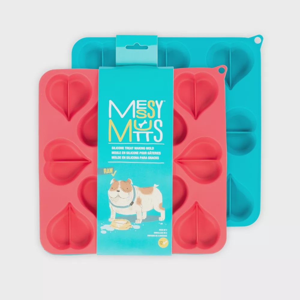 Messy Mutts Heart Shaped Silicone Bake &amp; Freeze Treat Making Molds 2 Pack