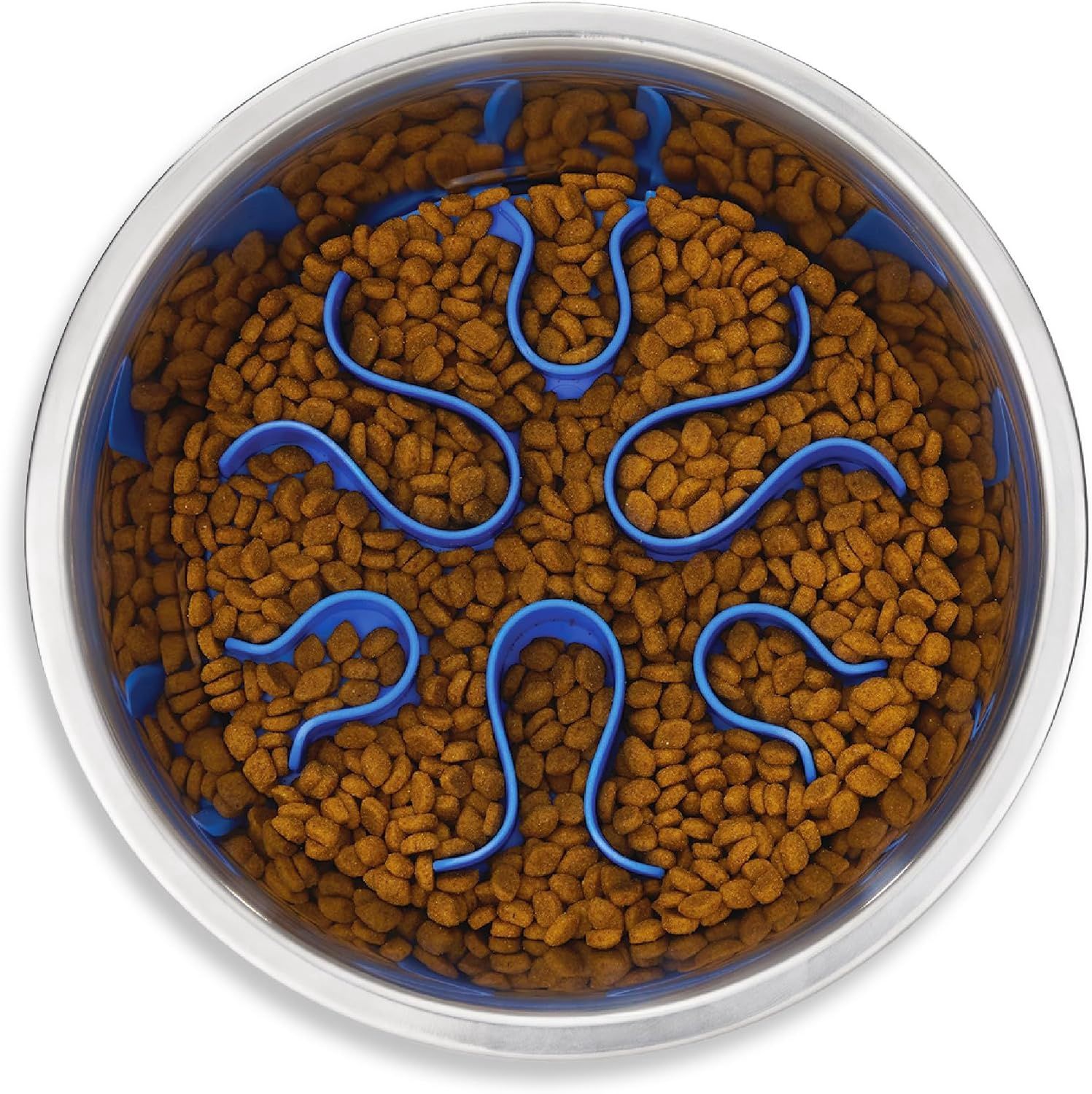 Outward Hound Non-Slip Medium Stainless Steel Slow Feeder Dog Bowl with Blue Maze Insert