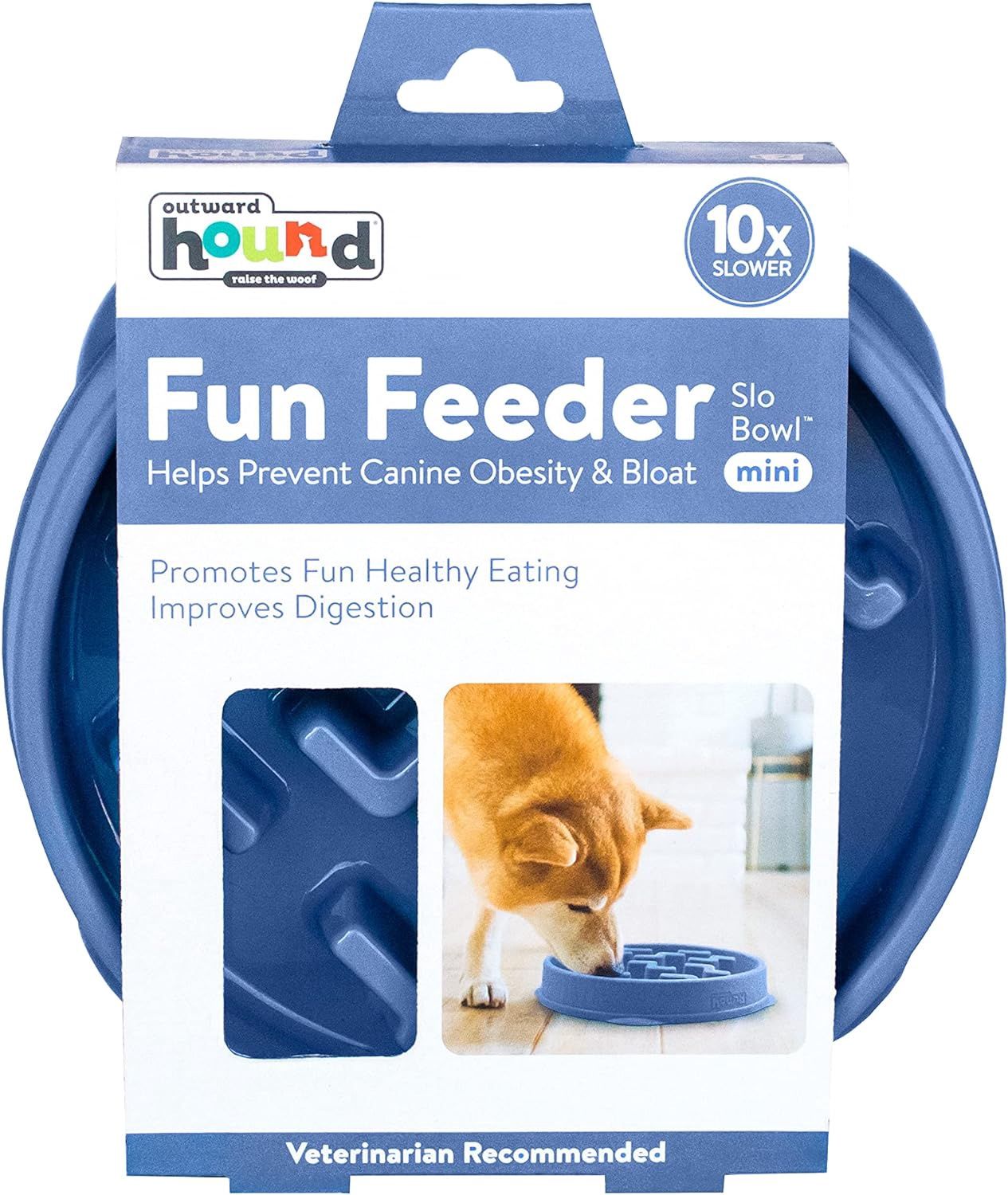 Outward Hound Non-Slip Mini/Medium Fun Feeder Slo Bowl Blue Slow Feeder Dog Bowl