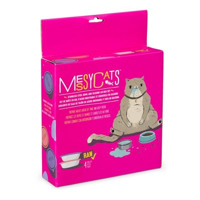 Messy Cats 4pc Stainless Steel Saucer Bowl &amp; Lid Set