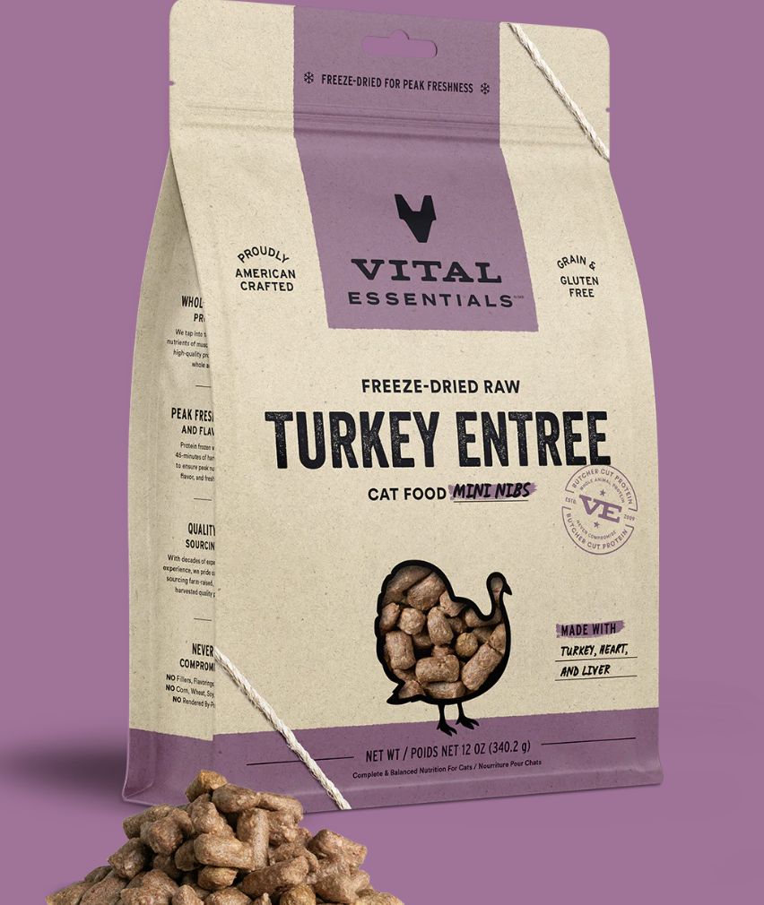 Vital Essentials Freeze-Dried Turkey Entree Mini Nibs Cat Food 12oz