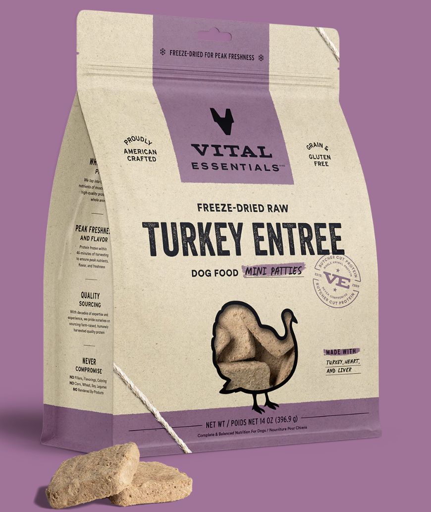Vital Essentials Freeze-Dried Turkey Entree Mini Patties Dog Food 14oz