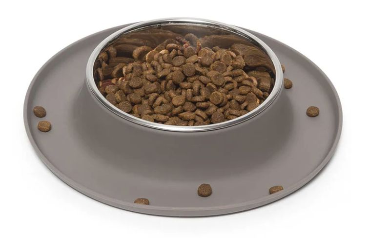 Messy Mutts Gray Feeder with Stainless Steel Bowl, Medium 1.5 Cups