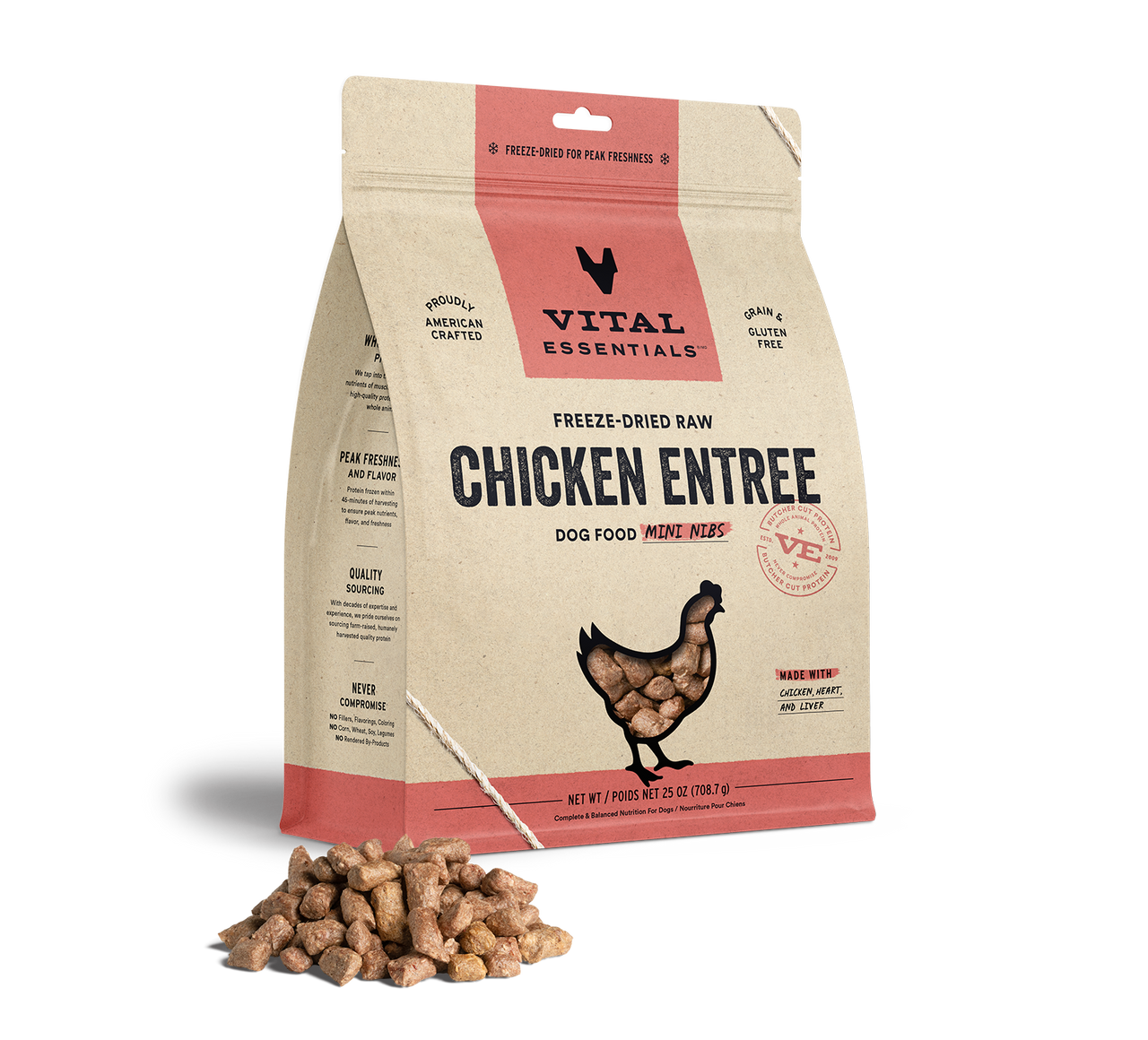 Vital Essentials Freeze-Dried Chicken Entree Mini Nibs Dog Food 25oz