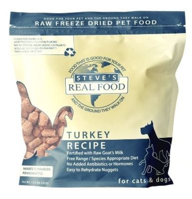 Steve&#39;s Real Food Freeze Dried Turkey Recipe for Dogs and Cats 1.25lbs