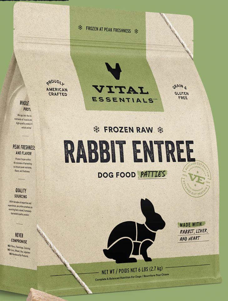 Vital Essentials Frozen Raw Rabbit Entree Patties Dog Food 6lb