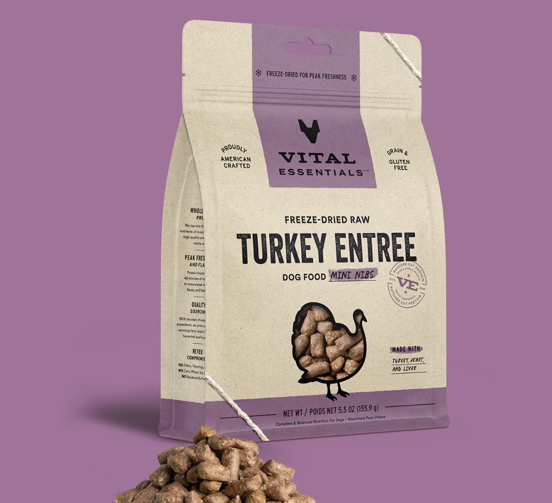 Vital Essentials Freeze-Dried Turkey Entree Mini Nibs Dog Food 5.5oz