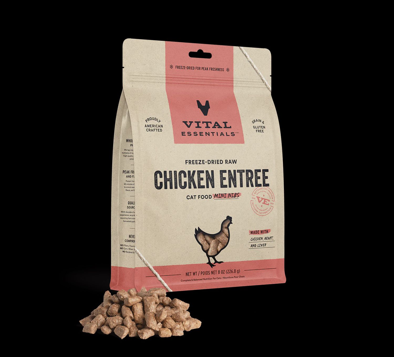Vital Essentials Freeze-Dried Chicken Entree Mini Nibs Cat Food 8oz