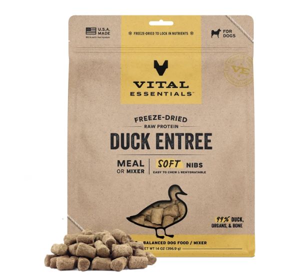 Vital Essentials Freeze Dried Soft Nibs Dog Food - Duck 14 oz