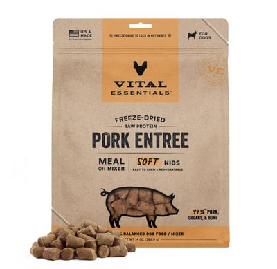 Vital Essentials Freeze Dried Soft Nibs Dog Food -  Pork 14 oz