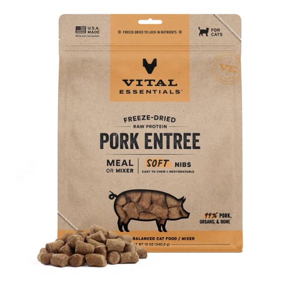 Vital Essentials Freeze Dried Soft Nibs Cat Food -  Pork 12 oz