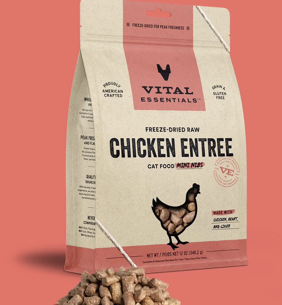 Vital Essentials Freeze-Dried Chicken Entree Mini Nibs Cat Food 12oz