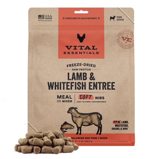Vital Essentials Freeze Dried Soft Nibs Dog Food - Lamb Whitefish 14 oz