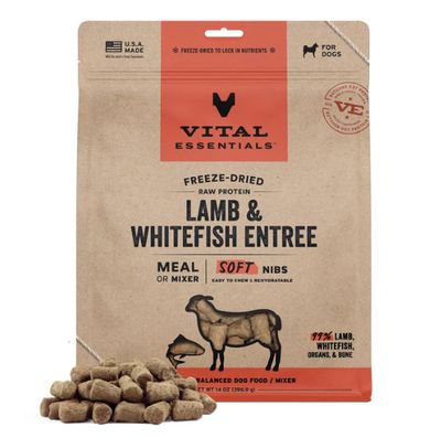Vital Essentials Freeze Dried Soft Nibs Dog Food - Lamb Whitefish 14 oz