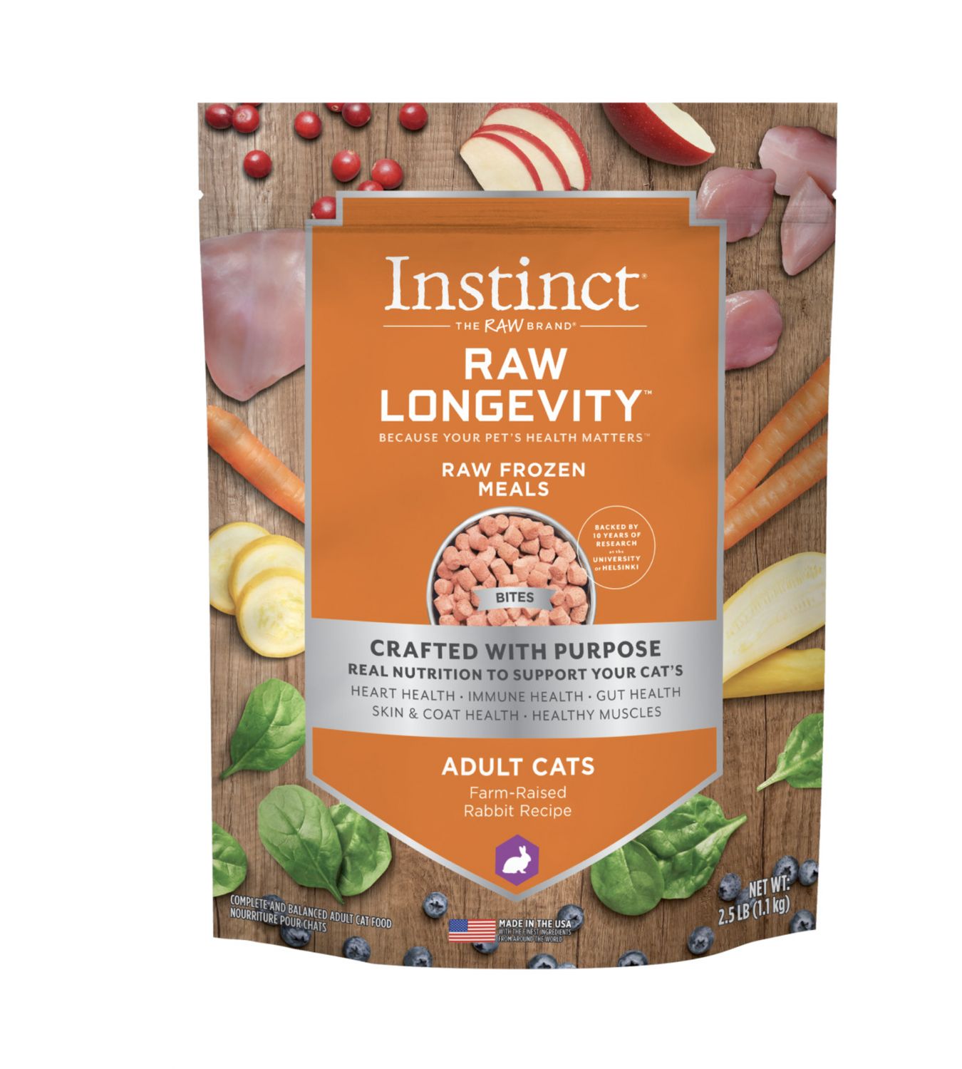 Instinct Longevity Frozen Raw Bites Rabbit Recipe Adult Cat Food 2.5 lb