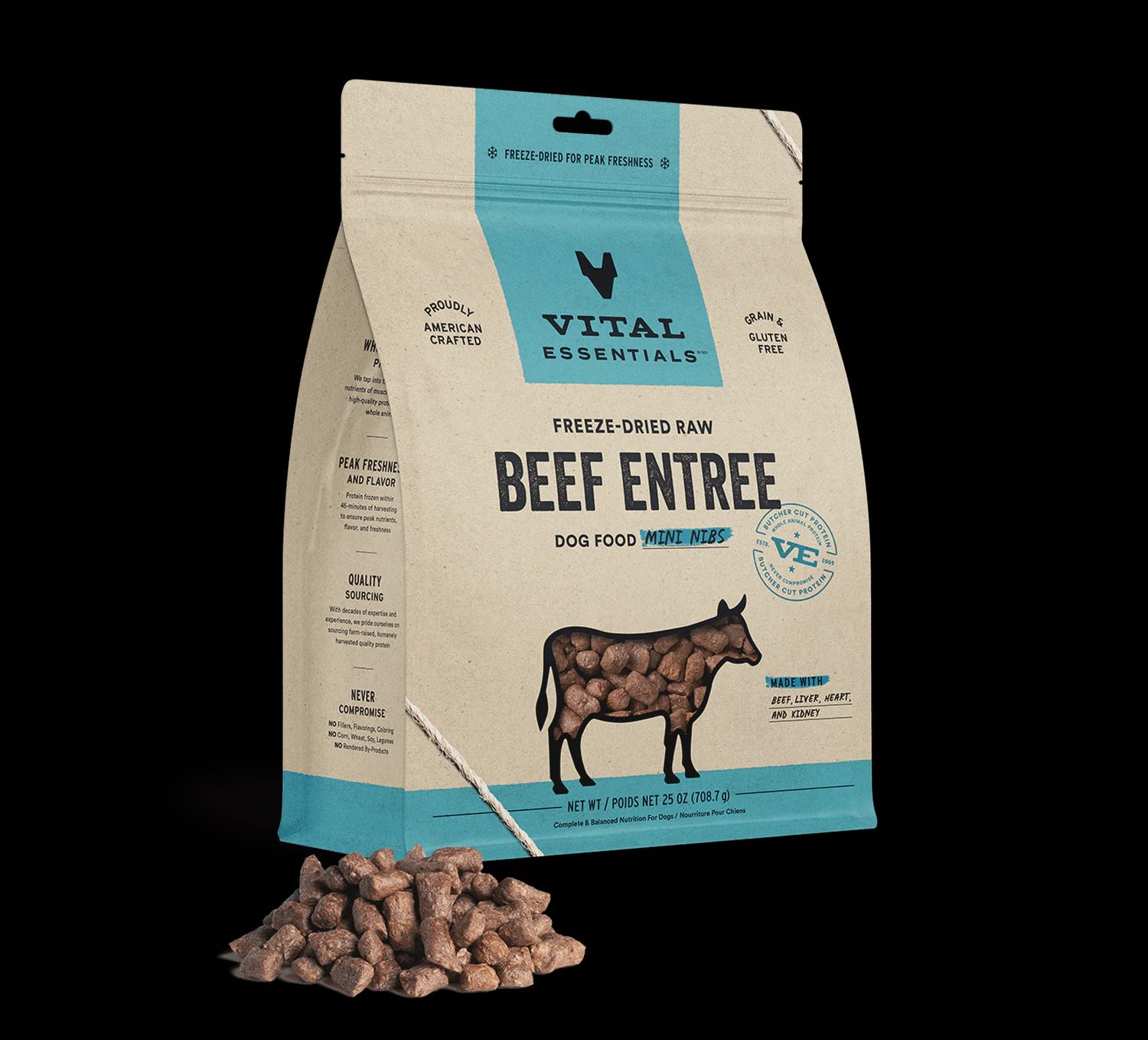 Vital Essentials Freeze-Dried Beef Entree Mini Nibs Dog Food 25oz