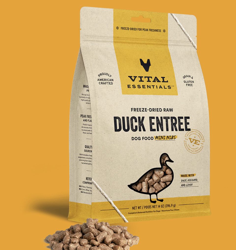 Vital Essentials Freeze-Dried Duck Entree Mini Nibs Dog Food 14oz