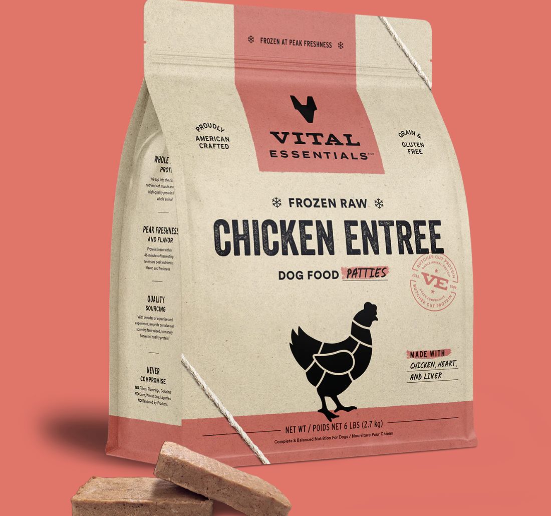 Vital Essentials Frozen Raw Chicken Entree Patties Dog Food 6lb