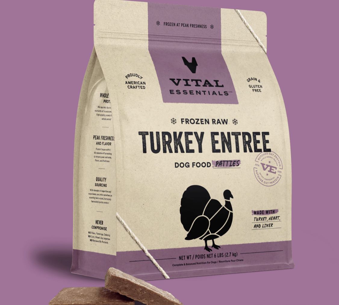 Vital Essentials Frozen Raw Turkey Entree Patties Dog Food 6lb