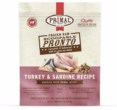 Primal Pronto Frozen Raw Turkey &amp; Sardine Formula Dog Food 4lb