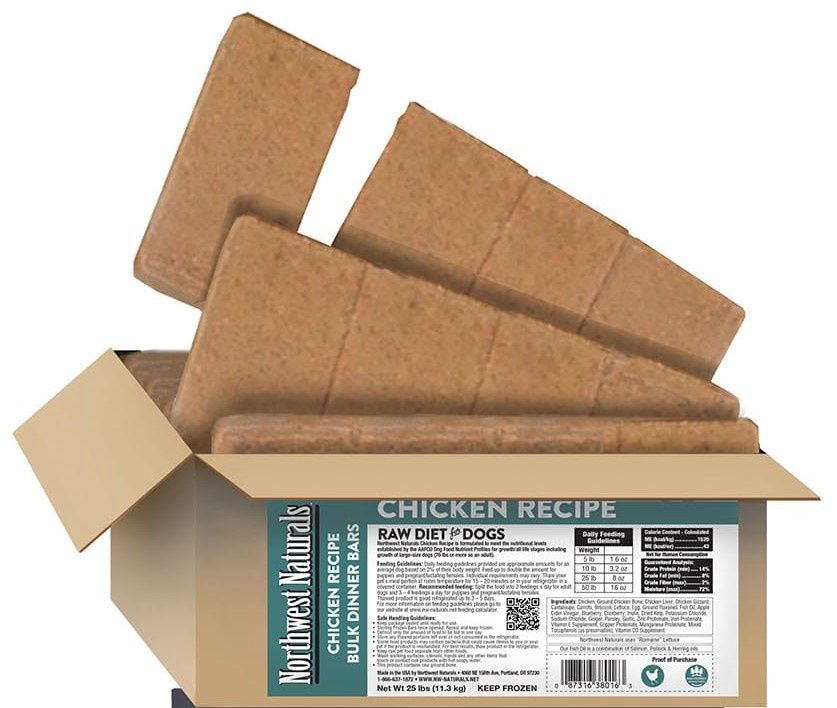 Northwest Naturals Frozen Raw Chicken Recipe Dog Food 25lb Bulk Bars