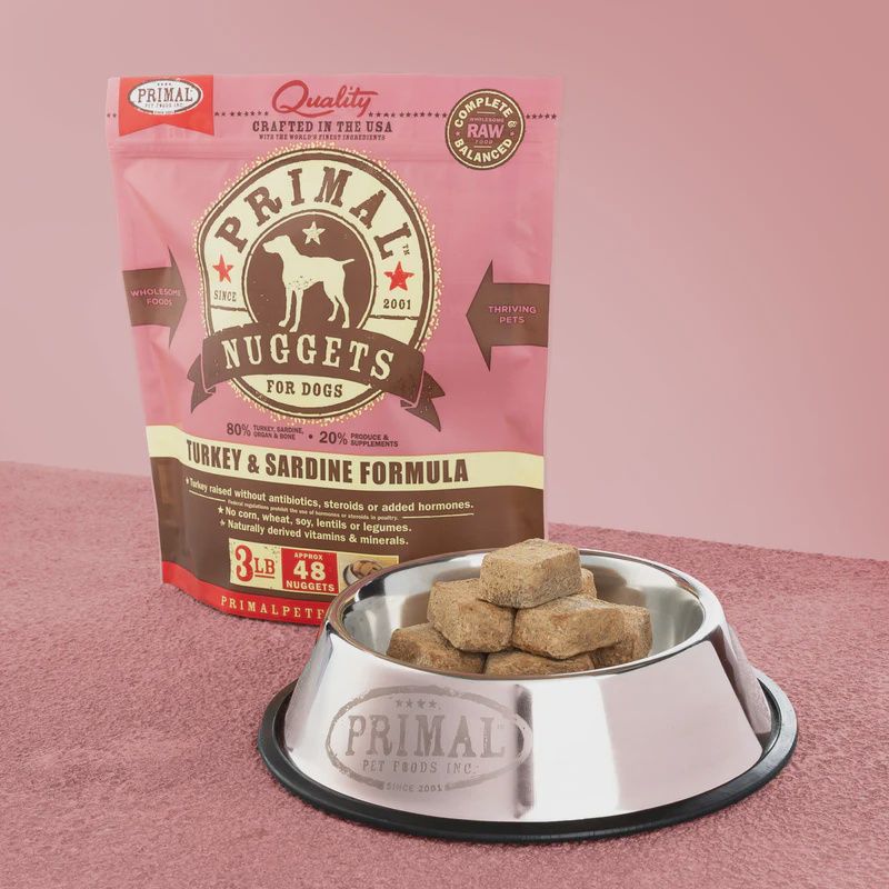 Primal Frozen Raw Nuggets Turkey &amp; Sardine Formula Dog Food 3lb