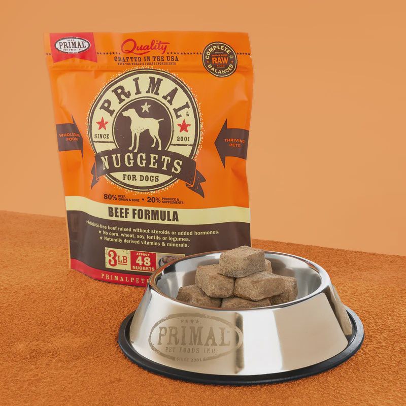 Primal Frozen Raw Nuggets Beef Formula Dog Food 3lb