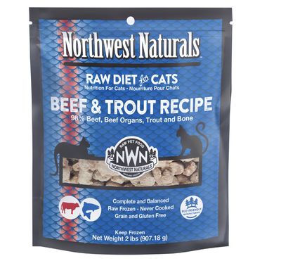 Northwest Naturals Frozen Raw Beef &amp; Trout Recipe Nibbles Cat Food 2lb
