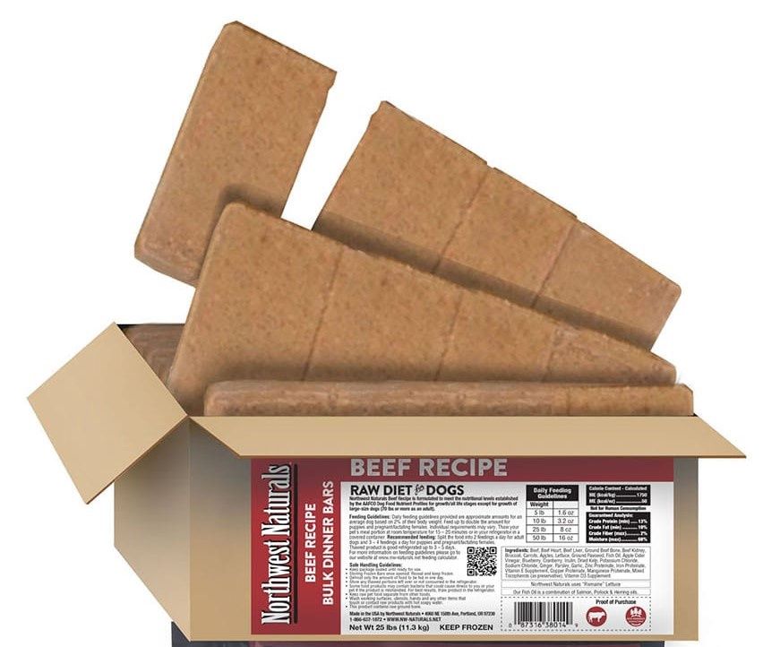 Northwest Naturals Frozen Raw Beef Recipe Dog Food 25lb Bulk Bars