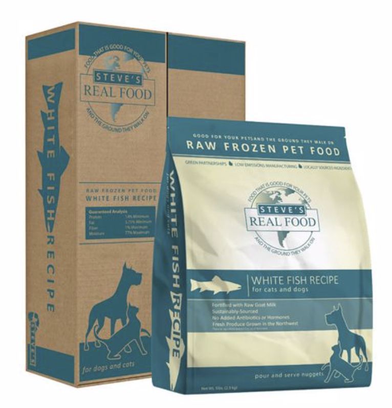 Steve&#39;s Real Food Frozen Raw Nuggets Whitefish Recipe for Dogs and Cats 5lb