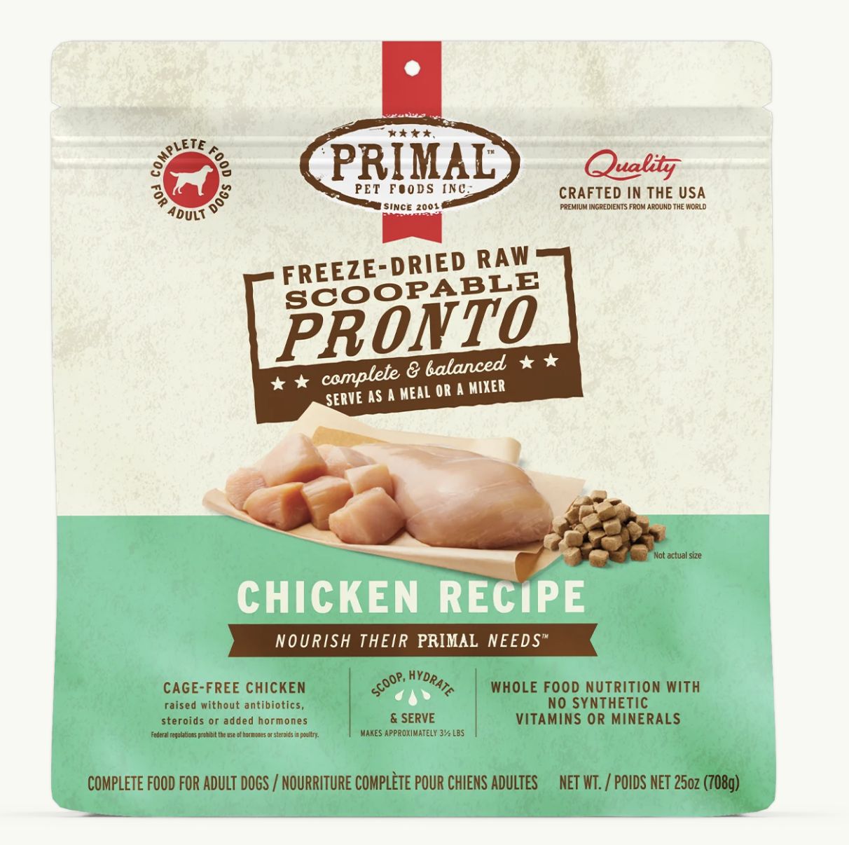 Primal Pronto Frozen Raw Chicken Formula Dog Food 3/4lb