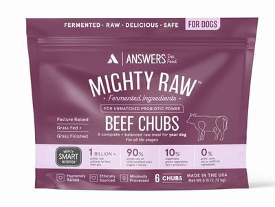 Answers Pet Food Frozen Mighty Raw Beef Dog Food 6lb Chubs