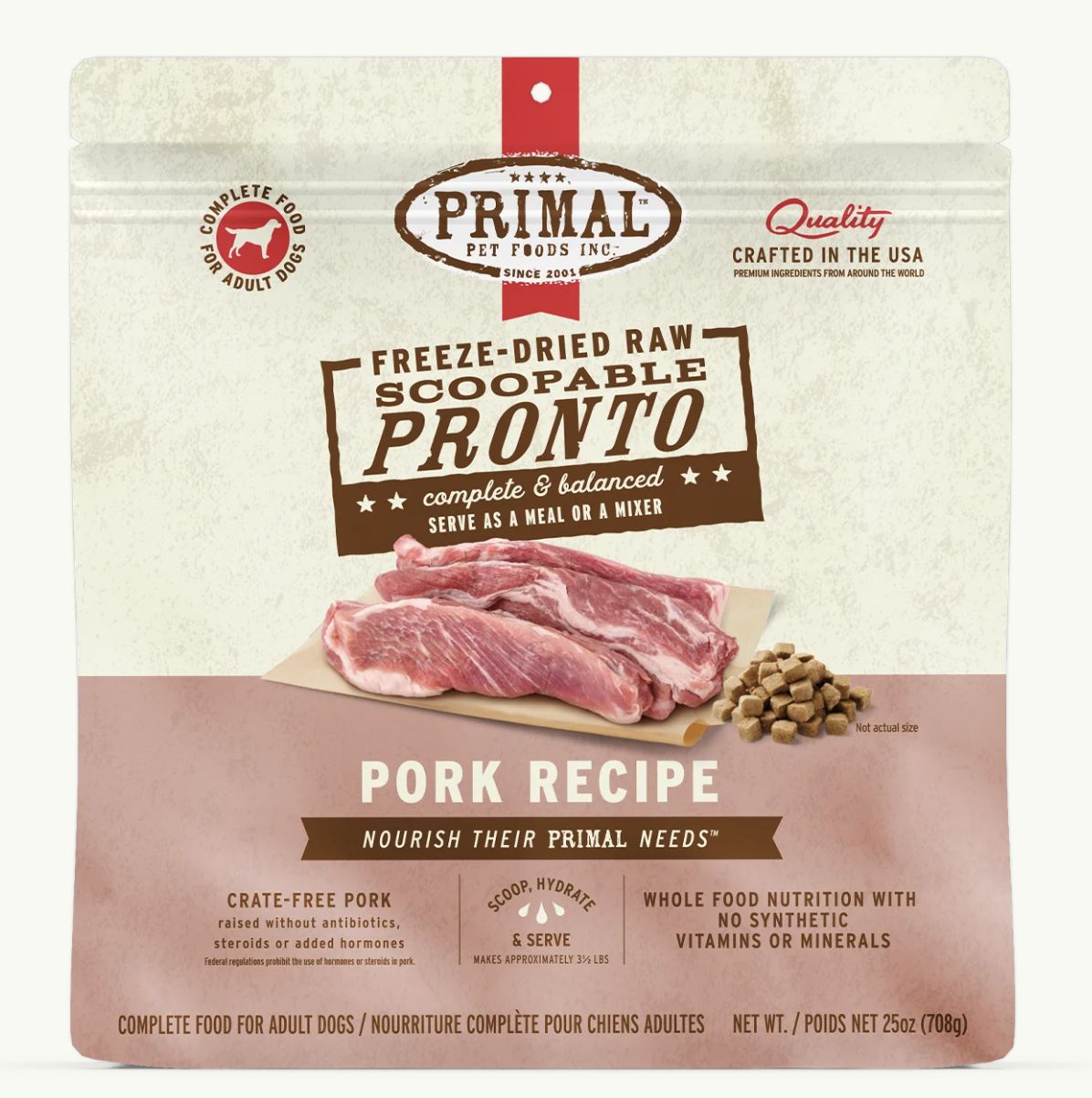 Primal Pronto Frozen Raw Pork Formula Dog Food 4lb
