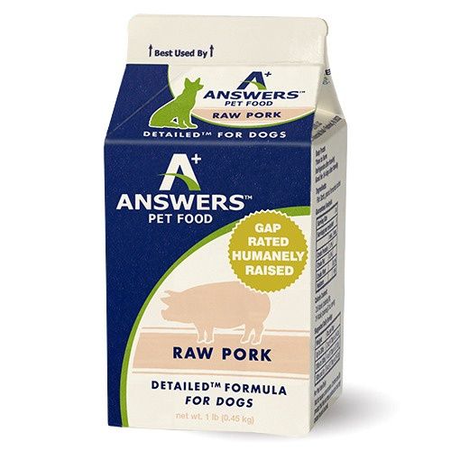 Answers Pet Food Frozen Detailed Pork Formula Dog Food 1lb