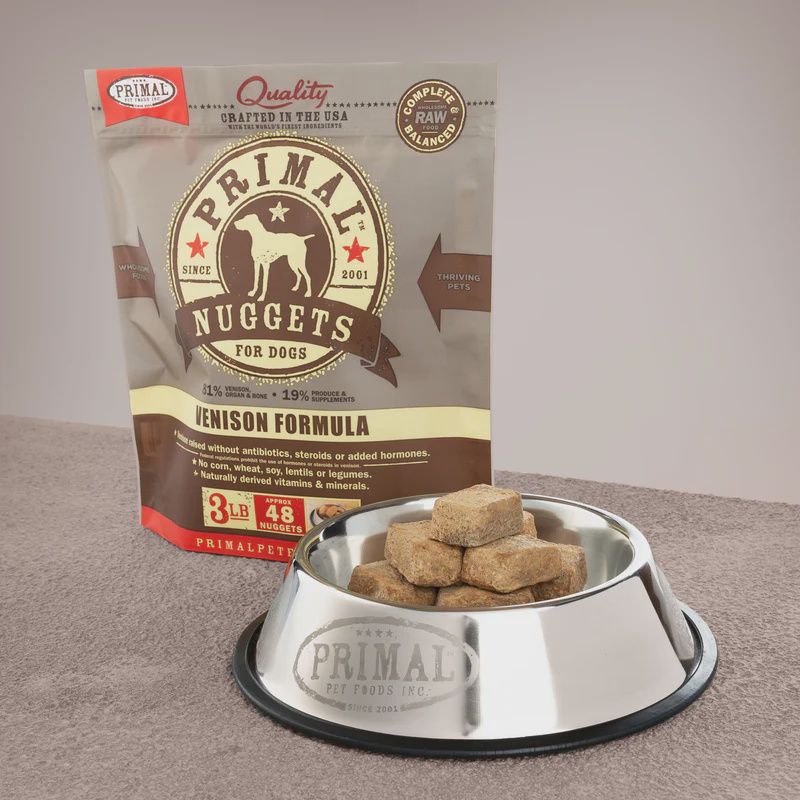 Primal Frozen Raw Nuggets Venison Formula Dog Food 3lb