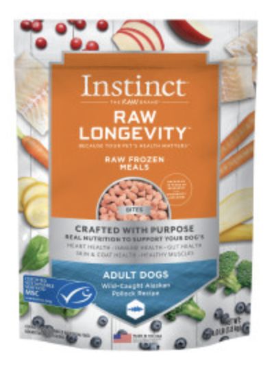 Instinct Longevity Frozen Raw Bites Pollock Recipe Adult Dog Food 4lb