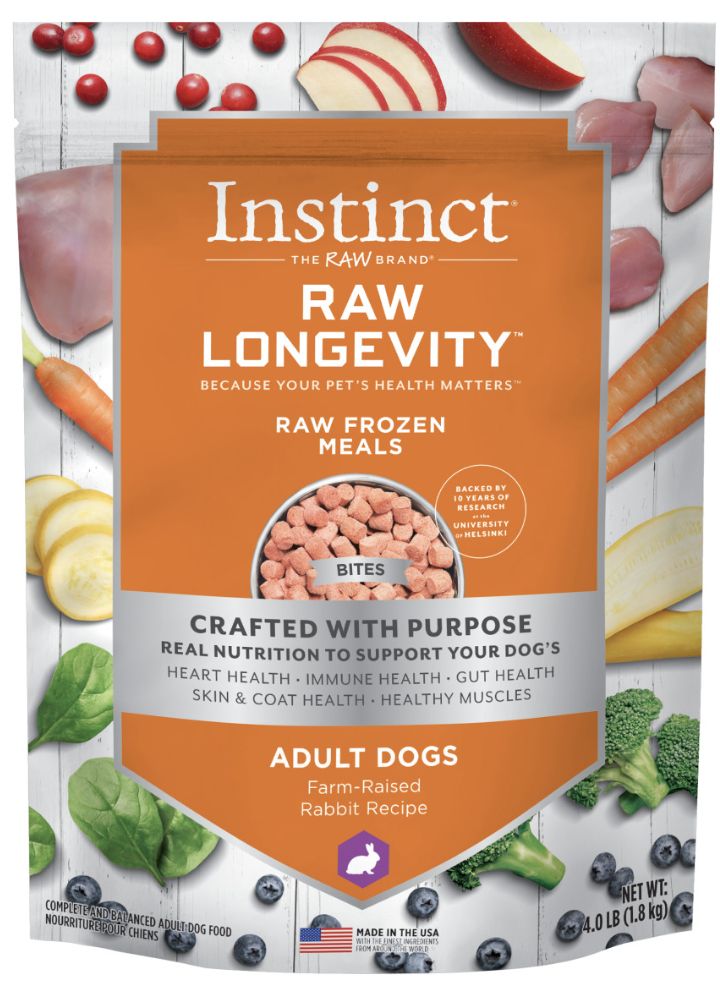 Instinct Longevity Frozen Raw Bites Rabbit Recipe Adult Dog Food 4lb