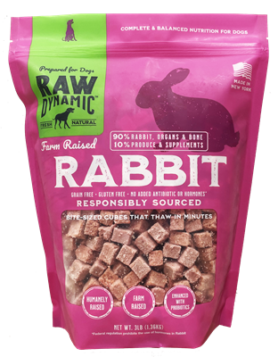 Raw Dynamic Frozen Raw Rabbit Recipe Dog Food 3lb