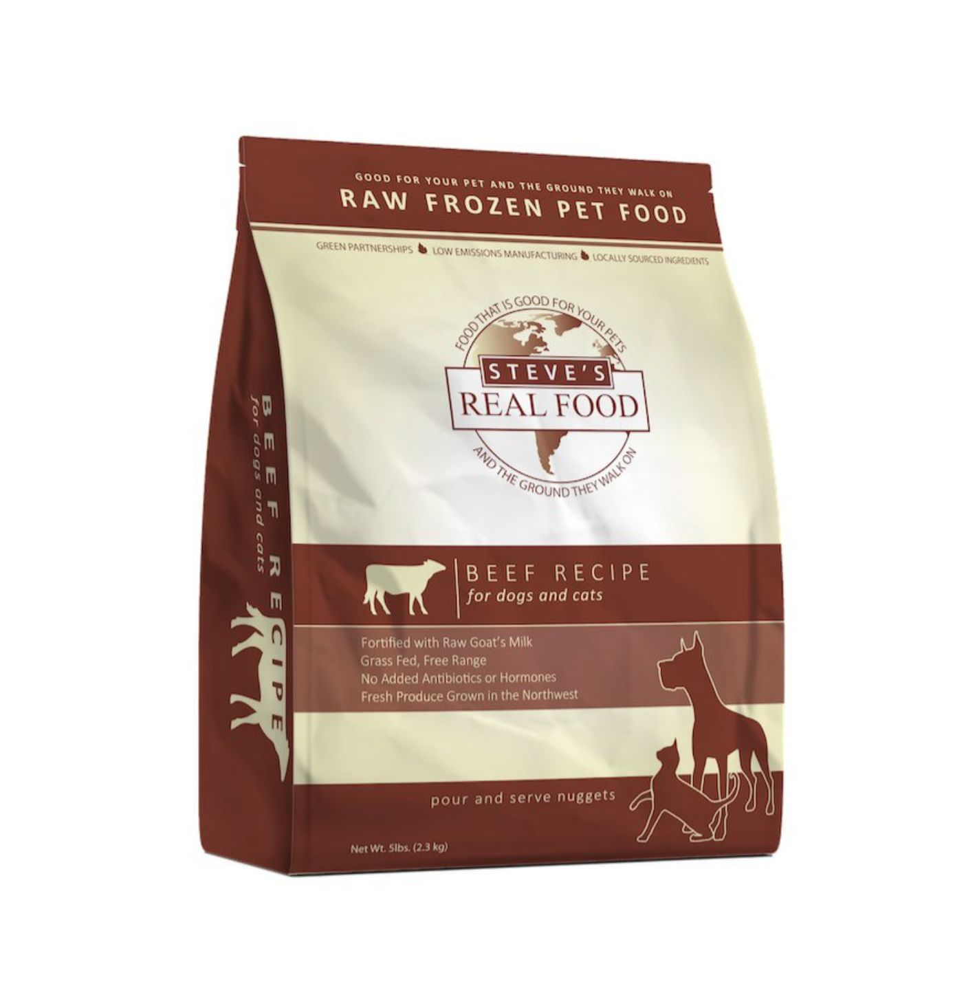 Steve&#39;s Real Food Frozen Raw Nuggets Beef Recipe for Dogs and Cats 5lb