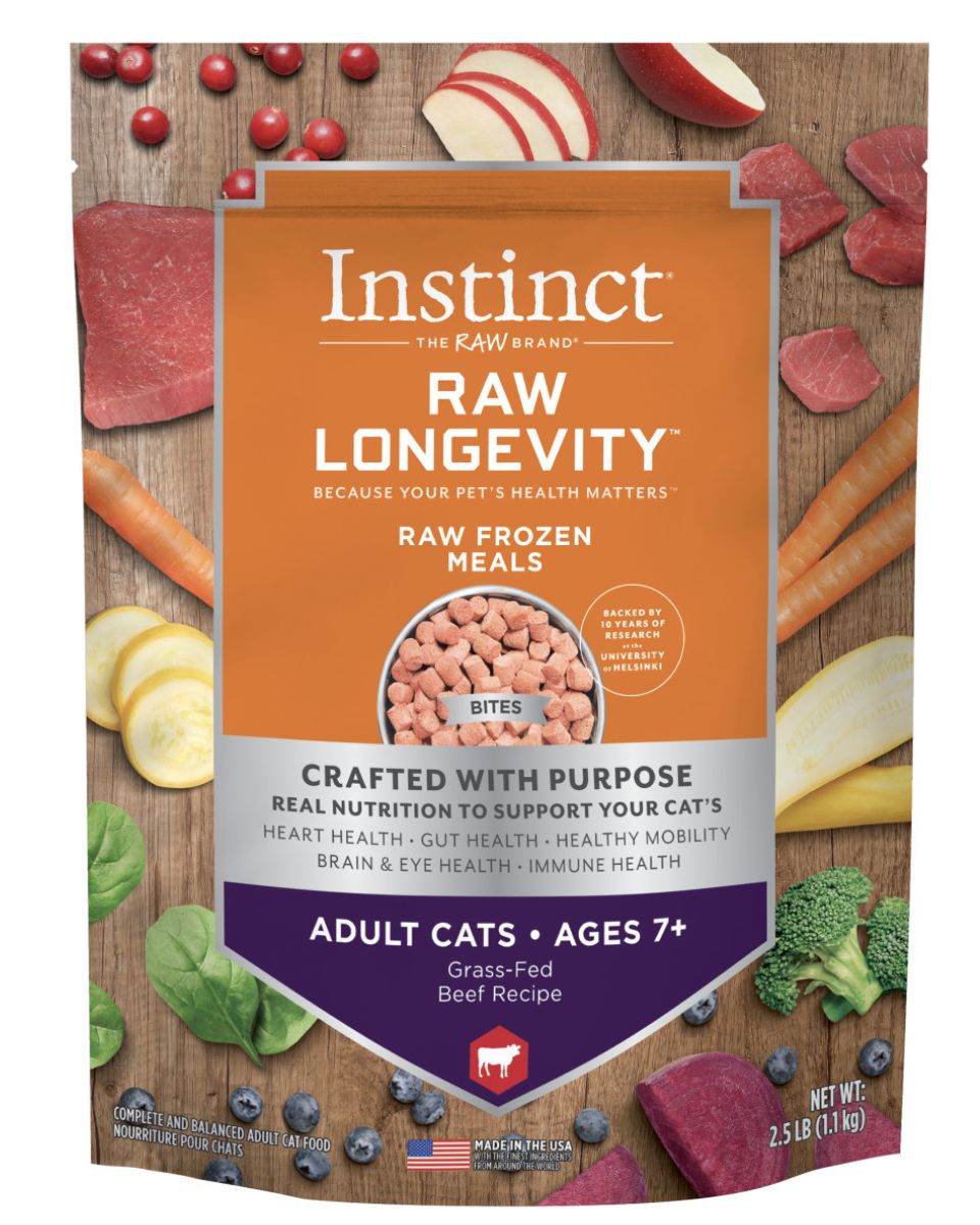 Instinct Longevity Frozen Raw Bites Beef Recipe Adult Cat 7 + Food 2lb