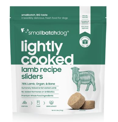 Smallbatch Frozen Lightly Cooked Lamb Sliders Dog Food 2lb
