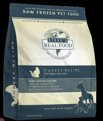 Steve&#39;s Real Food Frozen Raw Nuggets Turkey Recipe for Dogs and Cats 5lb