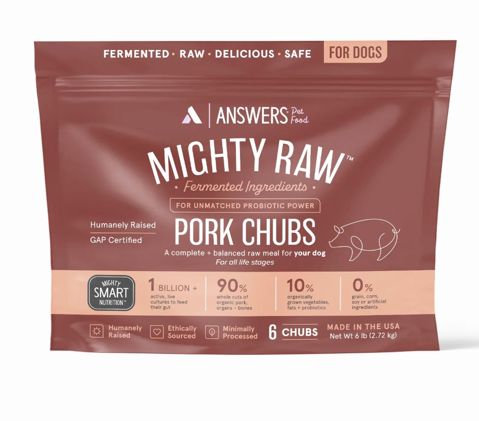 Answers Pet Food Frozen Mighty Raw Pork Dog Food 6lb Chubs