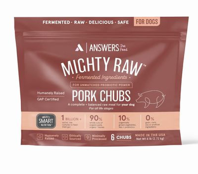 Answers Pet Food Frozen Mighty Raw Pork Dog Food 6lb Chubs