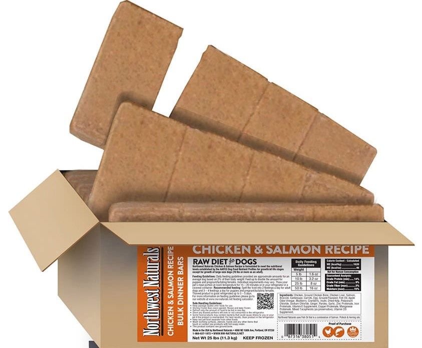 Northwest Naturals Frozen Raw Chicken &amp; Salmon Recipe Dog Food 25lb Bulk Bars
