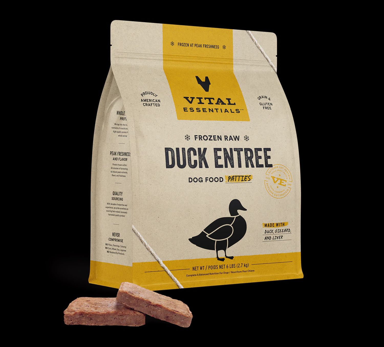 Vital Essentials Frozen Raw Duck Entree Patties Dog Food 6lb