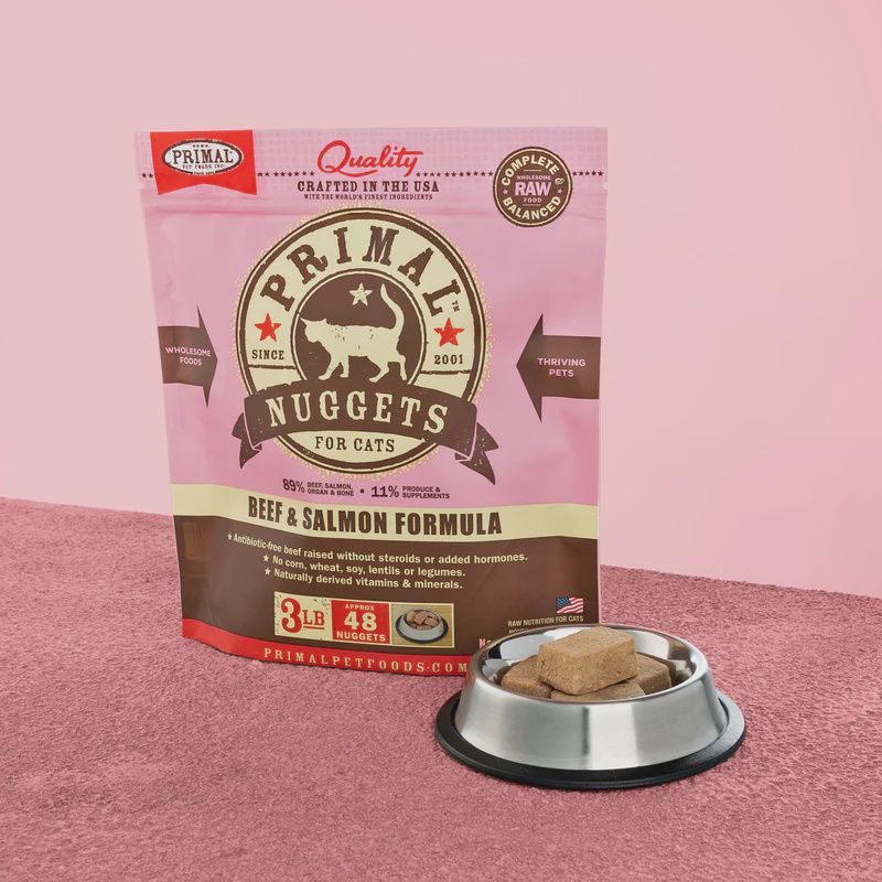 Primal Frozen Raw Nuggets Beef &amp; Salmon Formula Cat Food 3lb